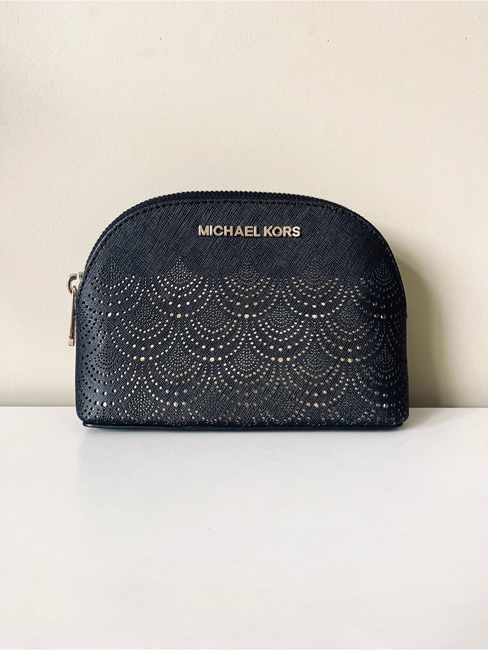 Michael Kors Jet Set Black and Gold Travel Cosmetic Pouch